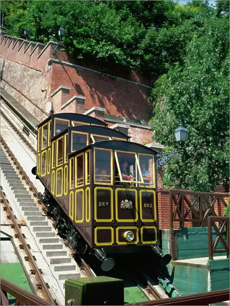 Funicular railway up Castle Hill from Clark Adam Square, Budapest, Hungary, Europe