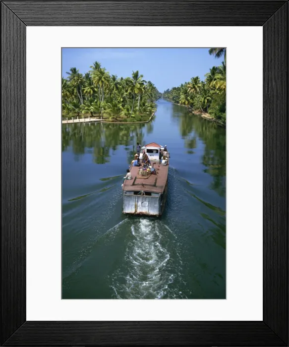 Framed Print : Boat service at Chavara, Backwaters between Quilon and Alleppey, Kerala, India, Asia