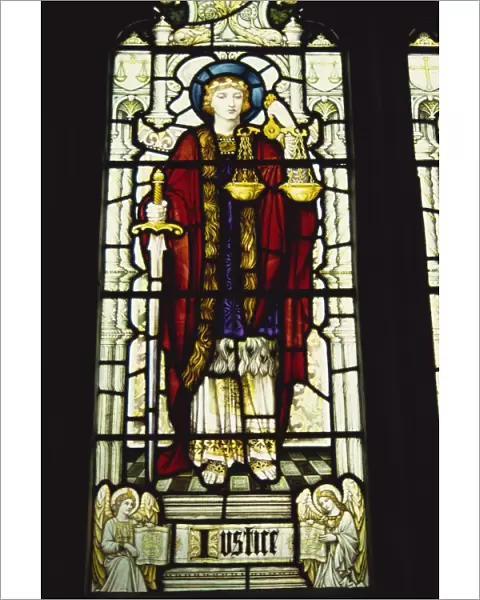 Justice, stained glass, Ringmer church, East Sussex, England, United Kingdom, Europe