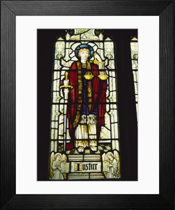 Framed Print : Justice, stained glass, Ringmer church, East Sussex, England, United Kingdom, Europe Framed Print : Justice, stained glass, Ringmer church, East Sussex, England, United Kingdom, Europe