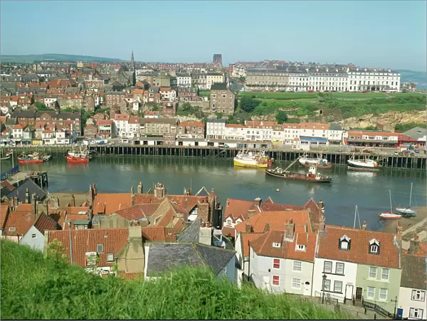 View over Whitby from St. Marys Parish Church, North Yorkshire, Yorkshire