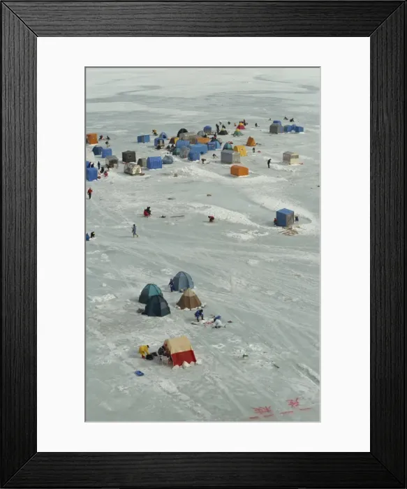 Framed Print : Ice fishing, Minami Furano Lake, Hokkaido, Japan, Asia Framed Print : Ice fishing, Minami Furano Lake, Hokkaido, Japan, Asia