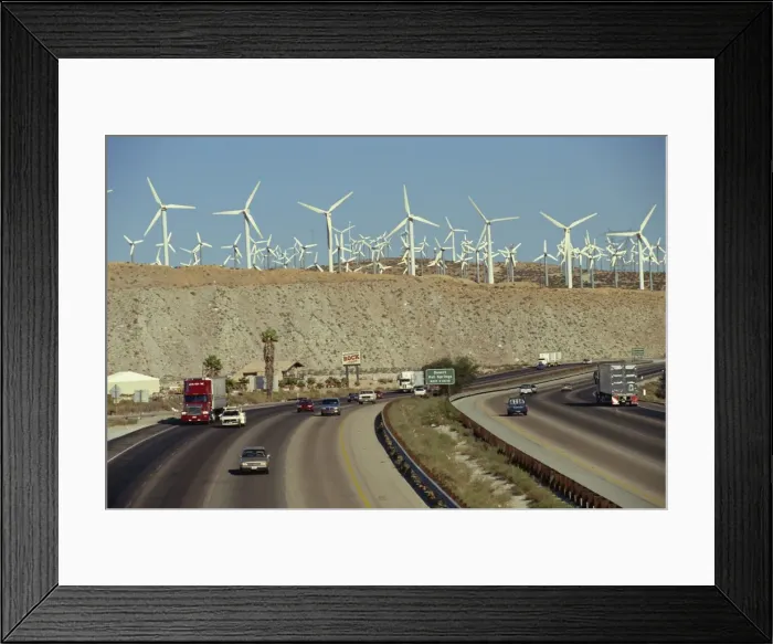 Framed Print : Freeway and windmills, California, United States of America, North America Framed Print : Freeway and windmills, California, United States of America, North America