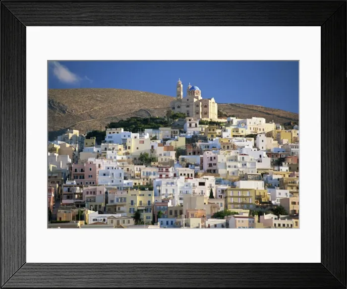 Framed Print : City skyline and church of Anastasis, Ermoupolis City, Syros, Cyclades Framed Print : City skyline and church of Anastasis, Ermoupolis City, Syros, Cyclades