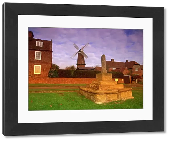 Village green, cross and windmill, Quainton, Buckinghamshire, England, United Kingdom