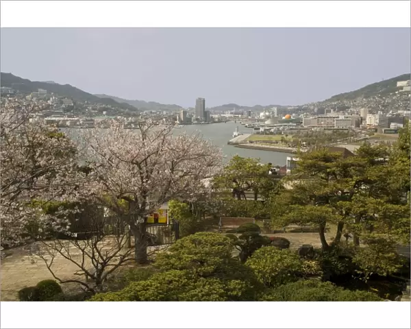 View of city and harbour from Glover gardens, Nagasaki, Japan, Asia