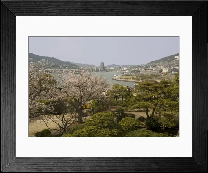 Framed Print : View of city and harbour from Glover gardens, Nagasaki, Japan, Asia Framed Print : View of city and harbour from Glover gardens, Nagasaki, Japan, Asia