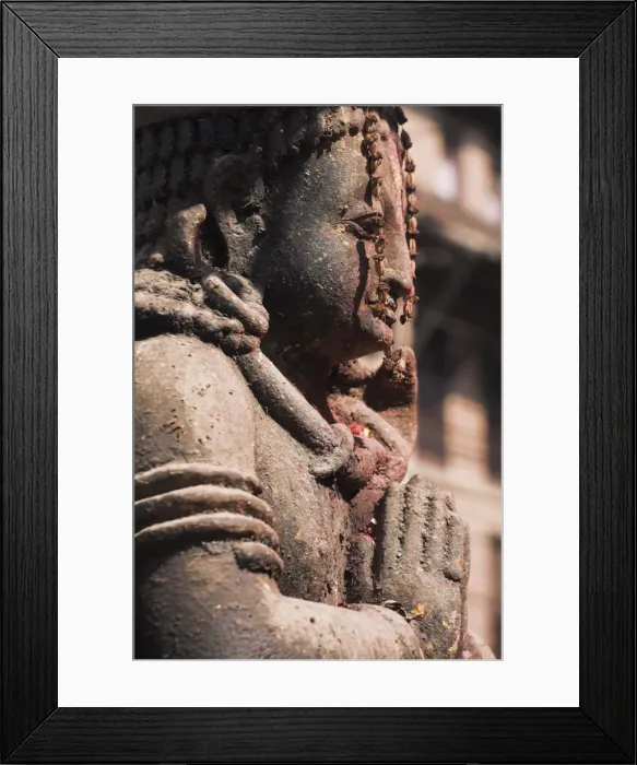 Framed Print : Temple statue adorned with red pigment, Patan, Bagmati, Nepal, Asia