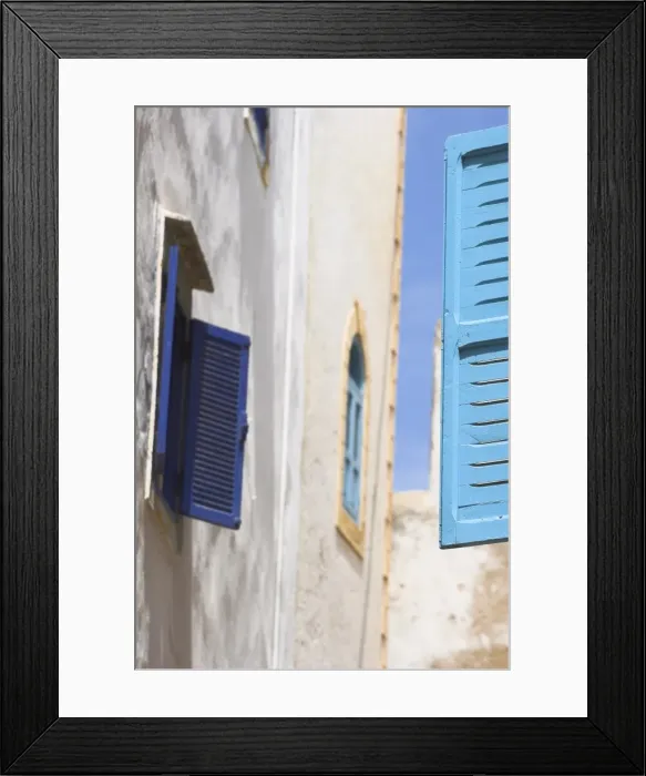 Framed Print : Blue shuttered windows on houses in Medina, Essaouira, Morocco, North Africa, Africa Framed Print : Blue shuttered windows on houses in Medina, Essaouira, Morocco, North Africa, Africa
