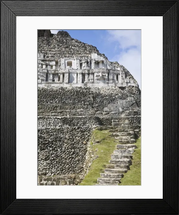 Framed Print : Frieze and steps up to the 130ft high El Castillo, Mayan site, Xunantunich Framed Print : Frieze and steps up to the 130ft high El Castillo, Mayan site, Xunantunich