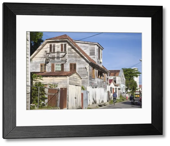 Framed Print : Street with wooden colonial buildings, Fort George District, Belize City Framed Print : Street with wooden colonial buildings, Fort George District, Belize City