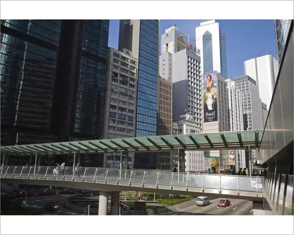 Pedestrian walkway, Connaught Road, Central, Hong Kong Island, Hong Kong, China, Asia