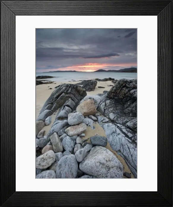 Framed Print : View towards Taransay at sunset from the rocky shore at Scarista, Isle of Harris Framed Print : View towards Taransay at sunset from the rocky shore at Scarista, Isle of Harris