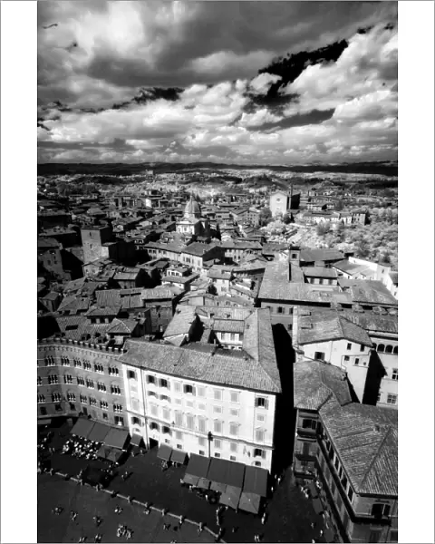 Infra red image of the view of Siena across Piazza del Campo from Tower del Mangia
