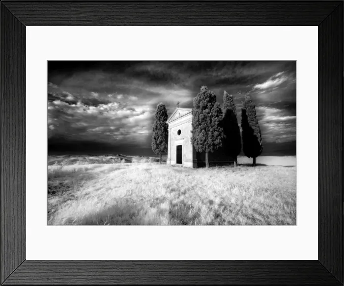 Framed Print : Infra red mage of Capella di Vitaleta, near Pienza, Tuscany, Italy, Europe Framed Print : Infra red mage of Capella di Vitaleta, near Pienza, Tuscany, Italy, Europe