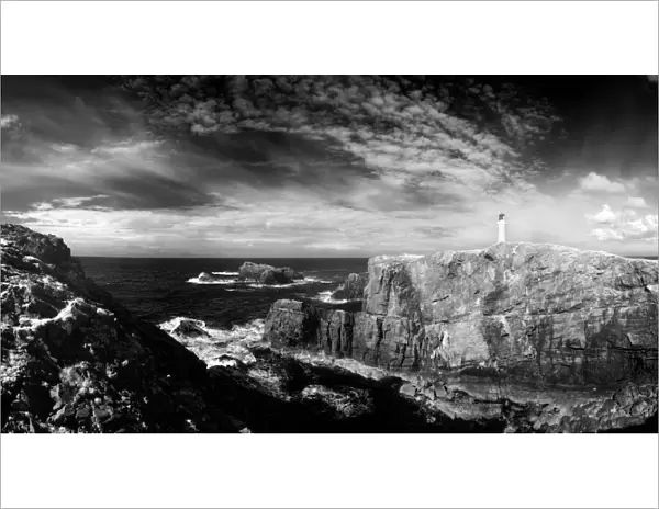 Infrared image of lighthouse and coastal cliffs at Butt of Lewis, Isle of Lewis