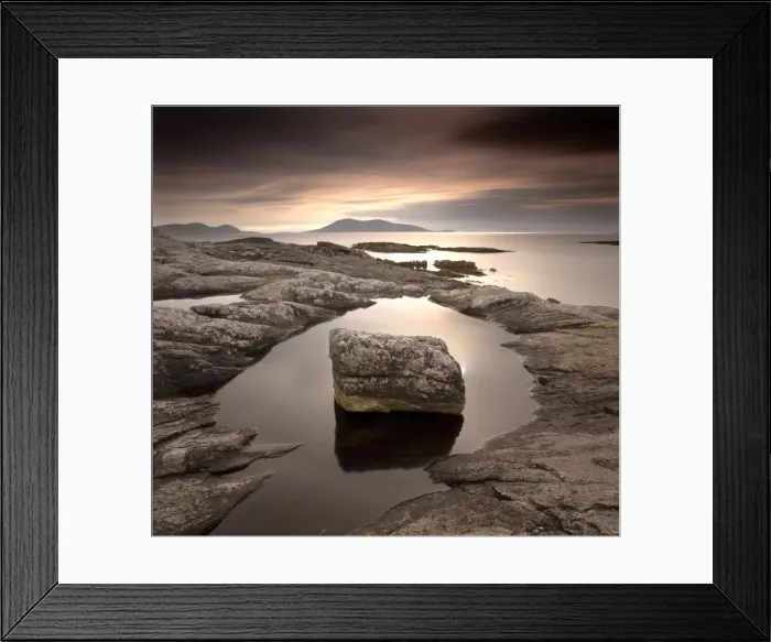 Framed Print : Erratic in tidal pool on isle of Taransay, looking towards Toe Head on South Harris Framed Print : Erratic in tidal pool on isle of Taransay, looking towards Toe Head on South Harris