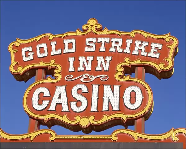 Close-up of sign for Gold Strike Inn and Casino in Las Vegas, Nevada, United States of America