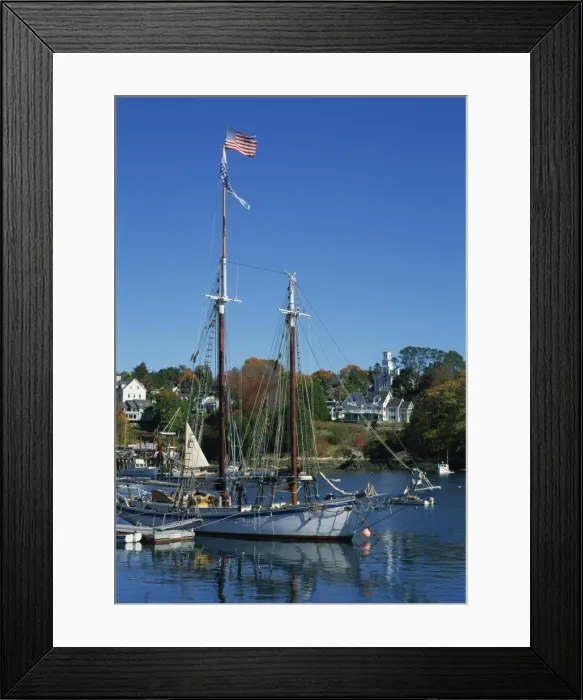 Framed Print : Traditional boat flying the Stars & Stripes, moored in the harbour at Rockport Framed Print : Traditional boat flying the Stars & Stripes, moored in the harbour at Rockport