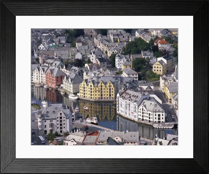 Framed Print : Aerial view over river running through central Alesund, Norway, Scandinavia, Europe Framed Print : Aerial view over river running through central Alesund, Norway, Scandinavia, Europe