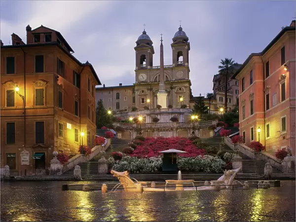 The Spanish Steps illuminated in the evening, Rome, Lazio, Italy, Europe