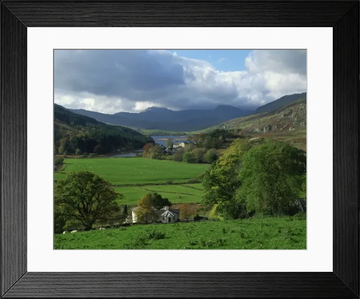 Framed Print : View from valley to Snowdonia mountains, Snowdonia, Gwynedd, Wales, United Kingdom Framed Print : View from valley to Snowdonia mountains, Snowdonia, Gwynedd, Wales, United Kingdom