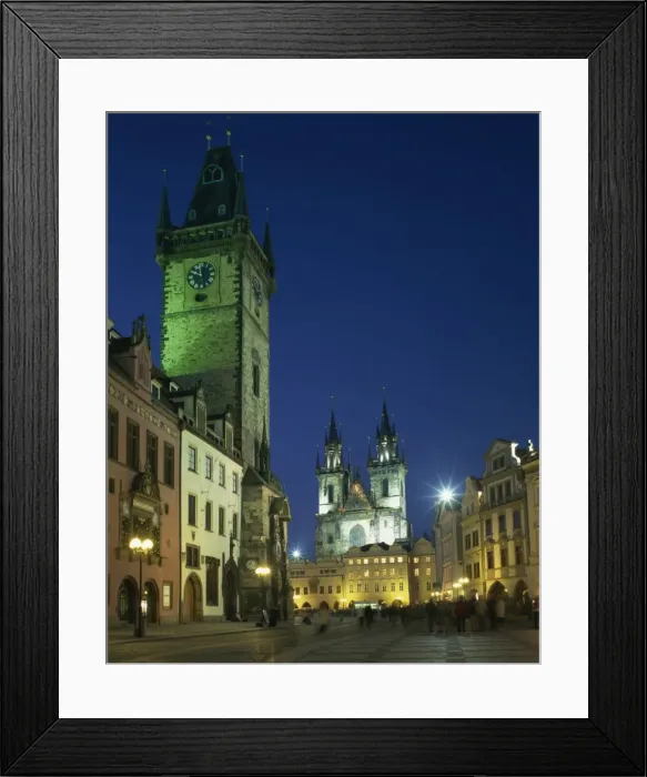 Framed Print : The Old Town Hall and Gothic Tyn church illuminated at night in the city of Prague Framed Print : The Old Town Hall and Gothic Tyn church illuminated at night in the city of Prague