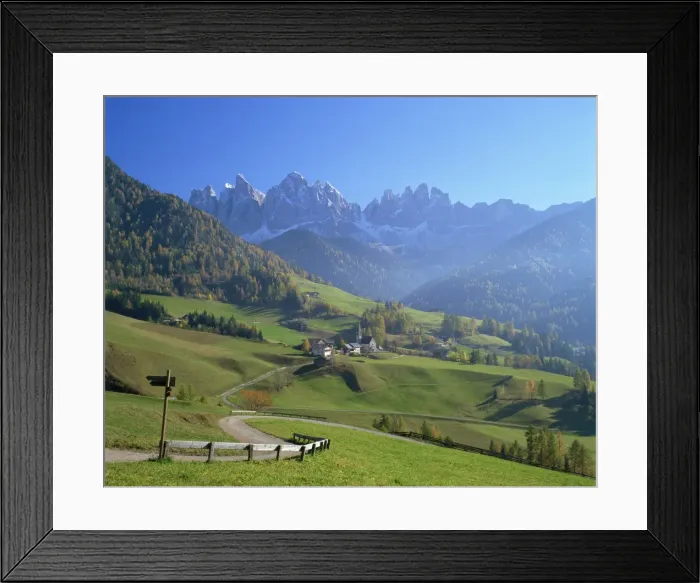 Framed Print : Small village of St. Magdalena in the Villnoss Valley, in the Dolomites Framed Print : Small village of St. Magdalena in the Villnoss Valley, in the Dolomites