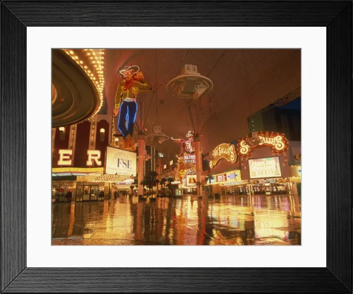 Framed Print : Reflections of neon lights and signs along Fremont Street in Las Vegas Framed Print : Reflections of neon lights and signs along Fremont Street in Las Vegas