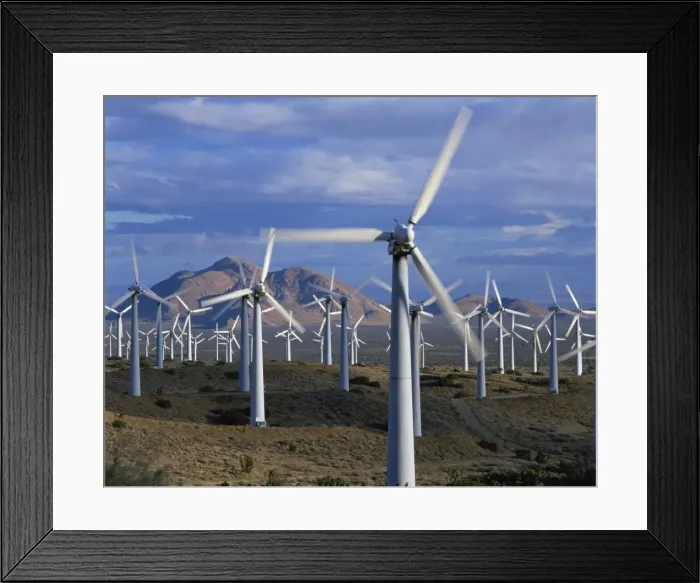 Framed Print : Wind turbines producing electricity on a wind farm in California, United States of America Framed Print : Wind turbines producing electricity on a wind farm in California, United States of America