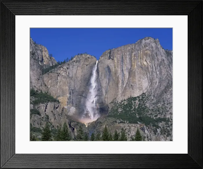 Framed Print : Waterfall cascades over rock wall at Rainbow Falls in the Yosemite Park Framed Print : Waterfall cascades over rock wall at Rainbow Falls in the Yosemite Park