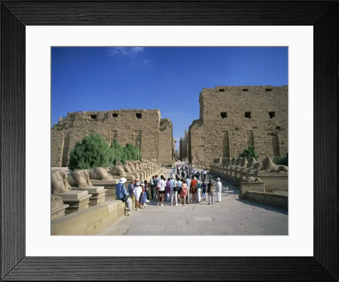 Framed Print : Crowd of tourists on the Processional Avenue, lined with ram-headed sphinxes Framed Print : Crowd of tourists on the Processional Avenue, lined with ram-headed sphinxes