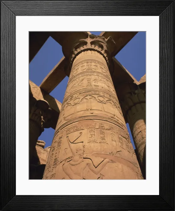 Framed Print : Close-up of hieroglyphs on a stone column in the Great Hypostyle Hall, Temple of Karnak Framed Print : Close-up of hieroglyphs on a stone column in the Great Hypostyle Hall, Temple of Karnak