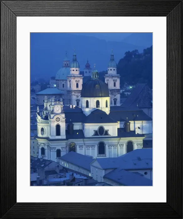 Framed Print : Domes and spires of churches in the evening in the town of Salzburg, Austria, Europe Framed Print : Domes and spires of churches in the evening in the town of Salzburg, Austria, Europe