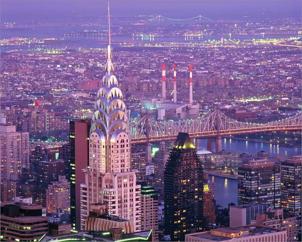 Aerial view over Manhattan, including the Chrysler Building, New York City