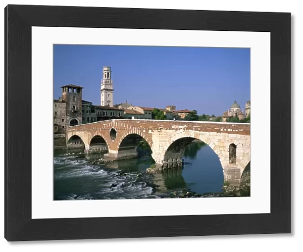 The Pietra Bridge over the River Adige in the town of Verona, Veneto, Italy, Europe