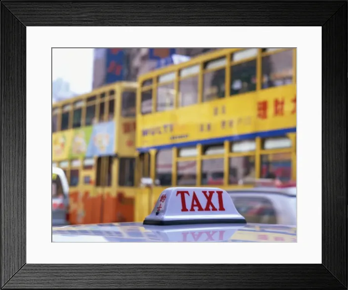 Framed Print : Taxi and buses in Causeway Bay, Hong Kong, China, Asia Framed Print : Taxi and buses in Causeway Bay, Hong Kong, China, Asia