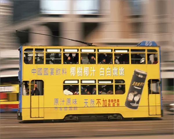 Tram in motion, Causeway Bay, Hong Kong, China, Asia