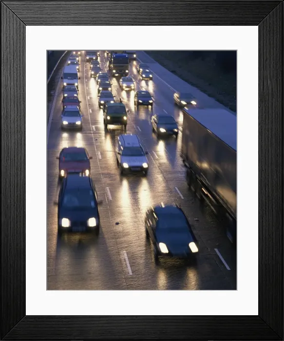 Framed Print : Traffic on wet motorway at dusk, United Kingdom, Europe Framed Print : Traffic on wet motorway at dusk, United Kingdom, Europe
