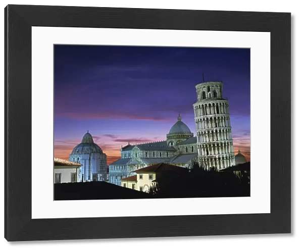 The Leaning Tower, Duomo and Baptistery at sunset in the city of Pisa, UNESCO World Heritage Site