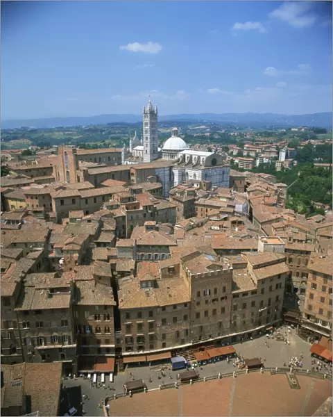 Houses and churches on the skyline of the town of Siena, UNESCO World Heritage Site