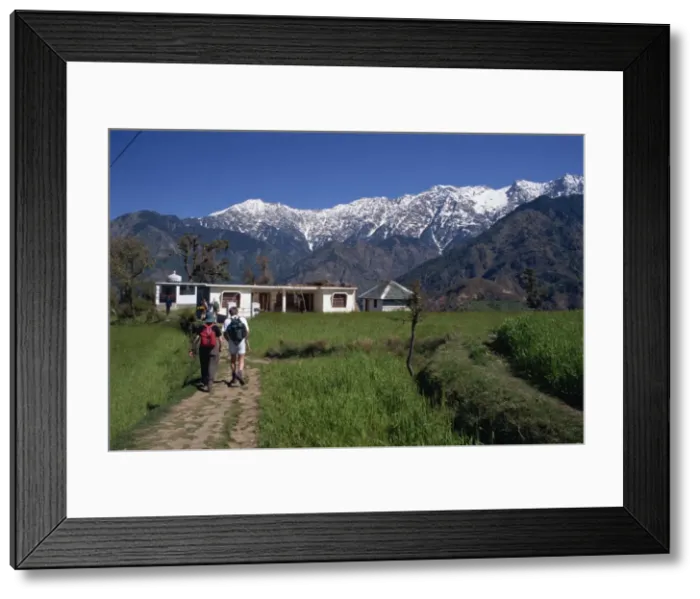 Framed Print : Trekkers, Dhaula Dhar range, western Himalayas, India, Asia Framed Print : Trekkers, Dhaula Dhar range, western Himalayas, India, Asia