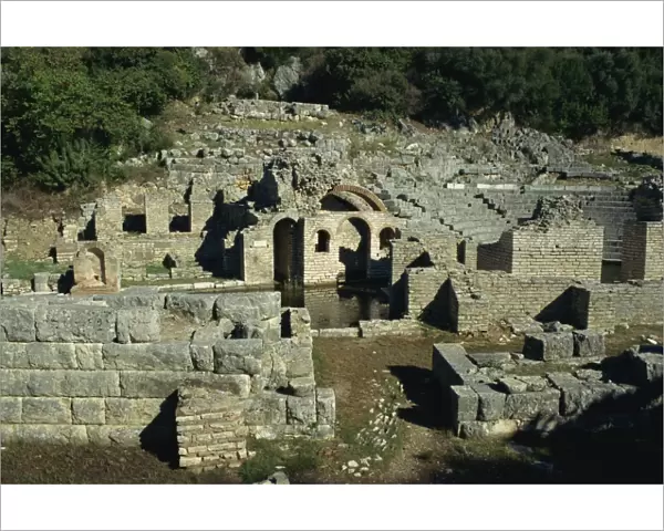 General view of Roman settlement of baths and amphitheatre, Butrint, UNESCO World Heritage Site