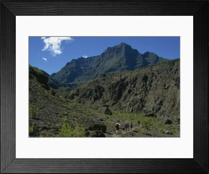 Framed Print : Trekking in crater towards Marla, Cirque de Mafate, Reunion, Africa Framed Print : Trekking in crater towards Marla, Cirque de Mafate, Reunion, Africa