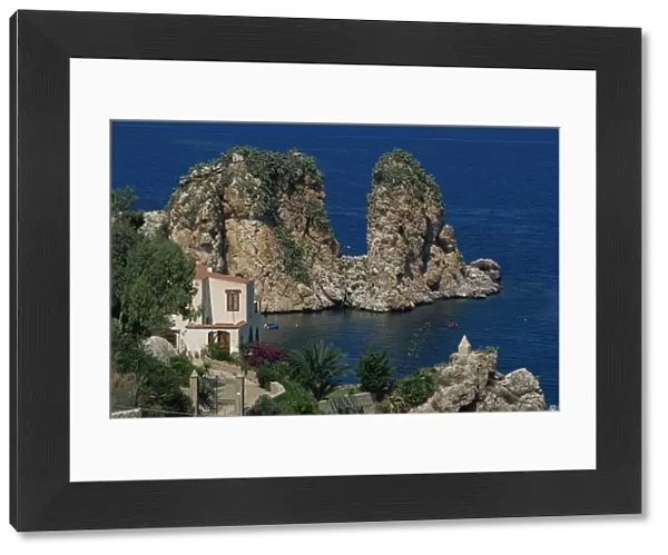 Rocks towering in Golfo di Castellammare, Slopello, Sicily, Italy, Europe