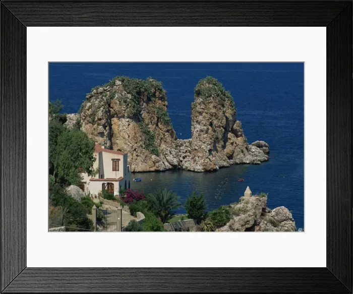Framed Print : Rocks towering in Golfo di Castellammare, Slopello, Sicily, Italy, Europe