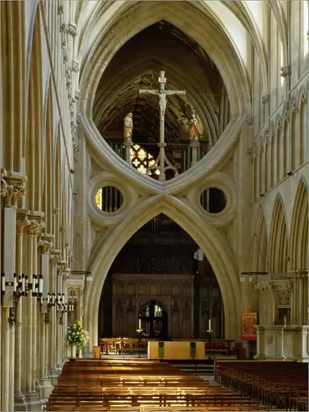 Scissor arch in Wells Cathedral, Somerset, England, United Kingdom, Europe