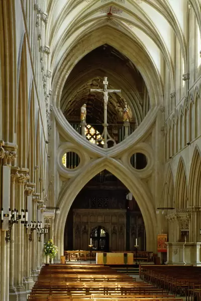 Scissor arch in Wells Cathedral, Somerset, England, United Kingdom, Europe
