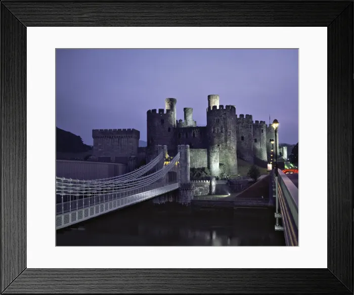 Framed Print : Telford Suspension Bridge at dusk, crossing the River Conwy, leading to Conwy Castle Framed Print : Telford Suspension Bridge at dusk, crossing the River Conwy, leading to Conwy Castle