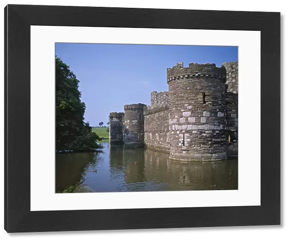 Moat and outer curtain wall at Beaumaris Castle, UNESCO World Heritage Site